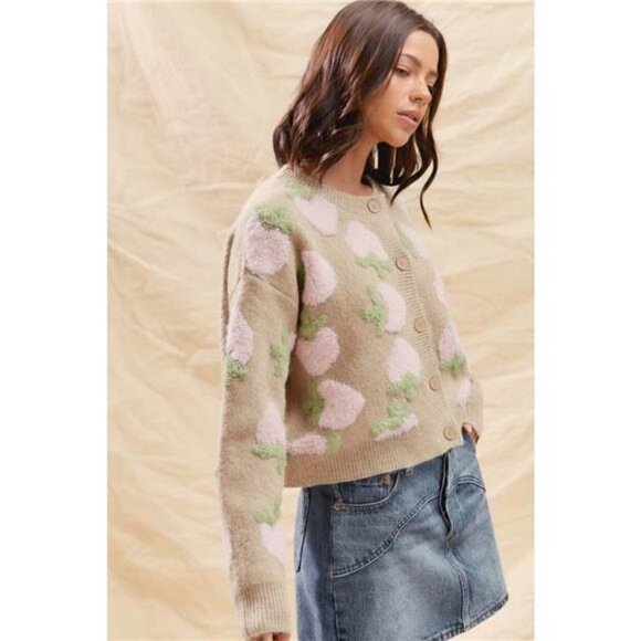SO ME Strawberry‎ Fruit All Over Button Sweater Cardigan - Picture 2 of 3